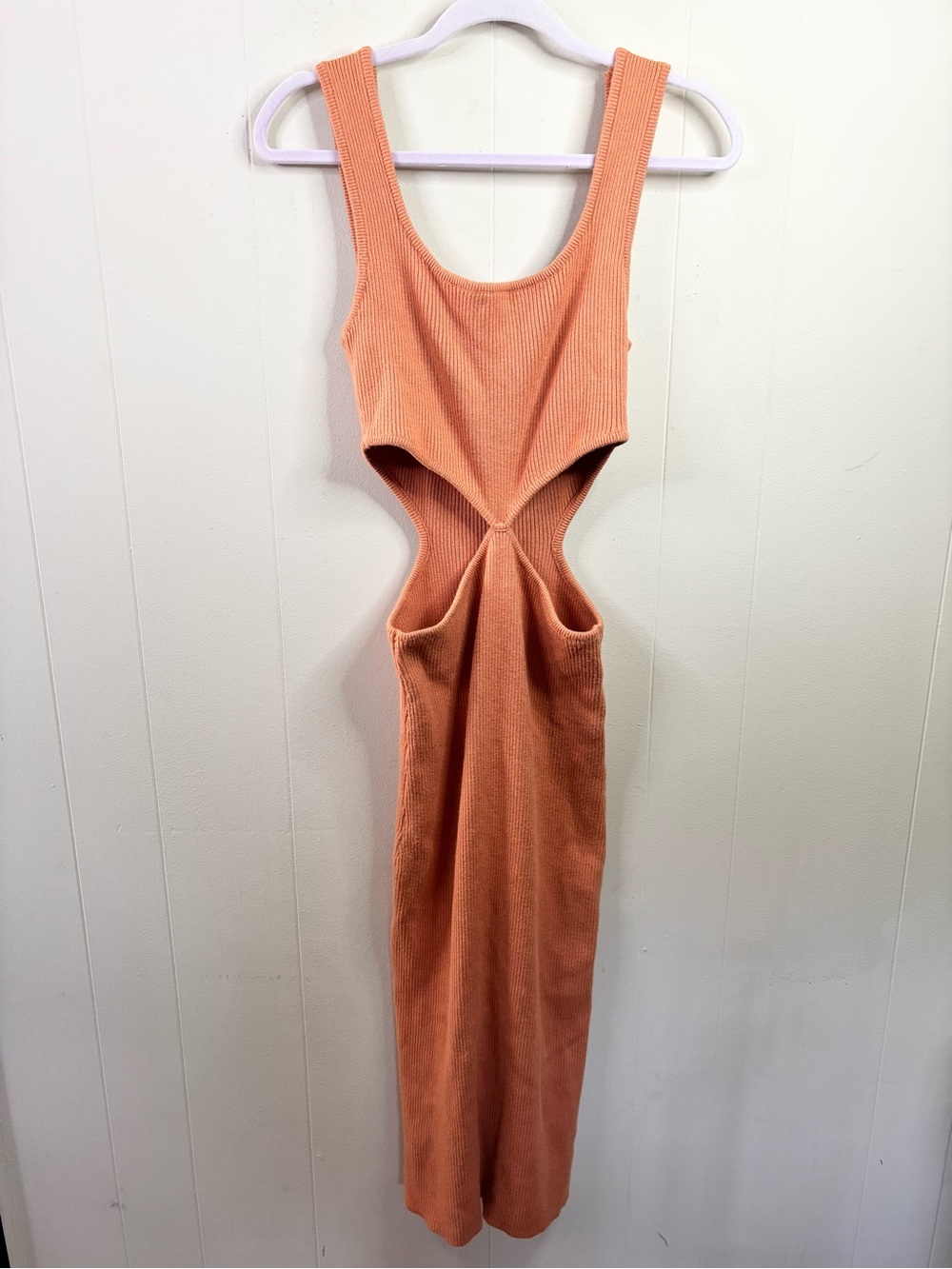 12th tribe orange knit cut out midi sweater dress size L stretch fall winter